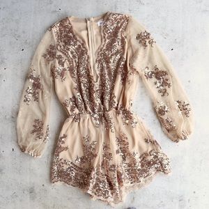 NWT Sz S Reverse Life of the Party Sequin Romper in Gold